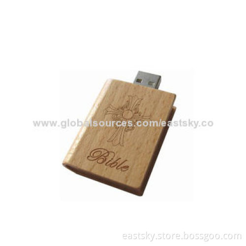 Book Shape Wood USB Drive in Wooden Book Style, Creative and Eco-friendly Material